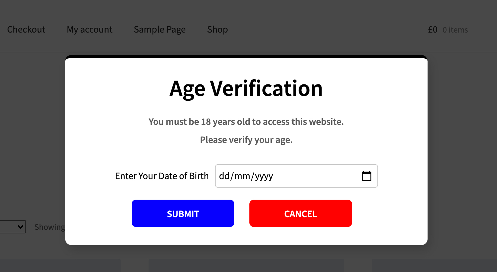 Age Verification Popup: Restrict Under Age Access